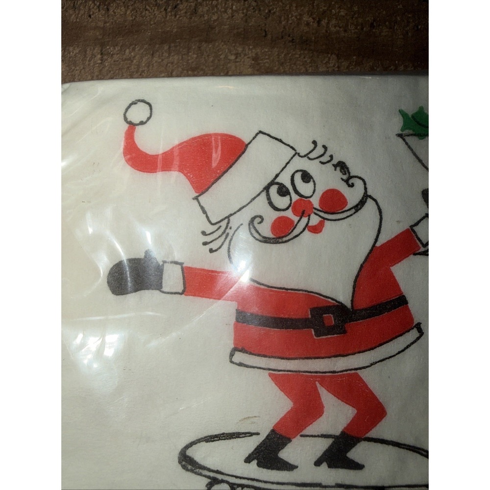 Vtg Christmas Paper Cocktail Napkins Sealed Mid Century Santa Skateboard Martini - Picture 3 of 12